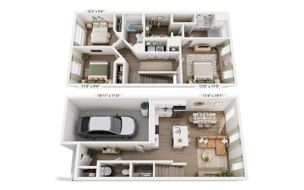 Avalon - 3 bedroom floorplan layout with 2.5 bathrooms and 1367 square feet (Combined
)