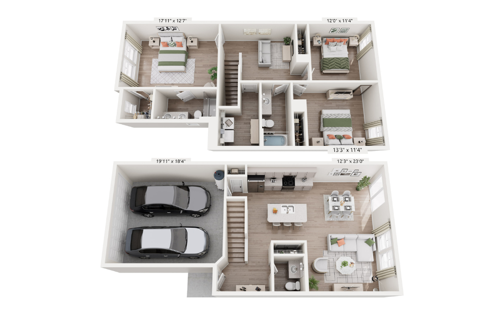 Elijah - 3 bedroom floorplan layout with 2.5 bathrooms and 1815 square feet (Combined
)