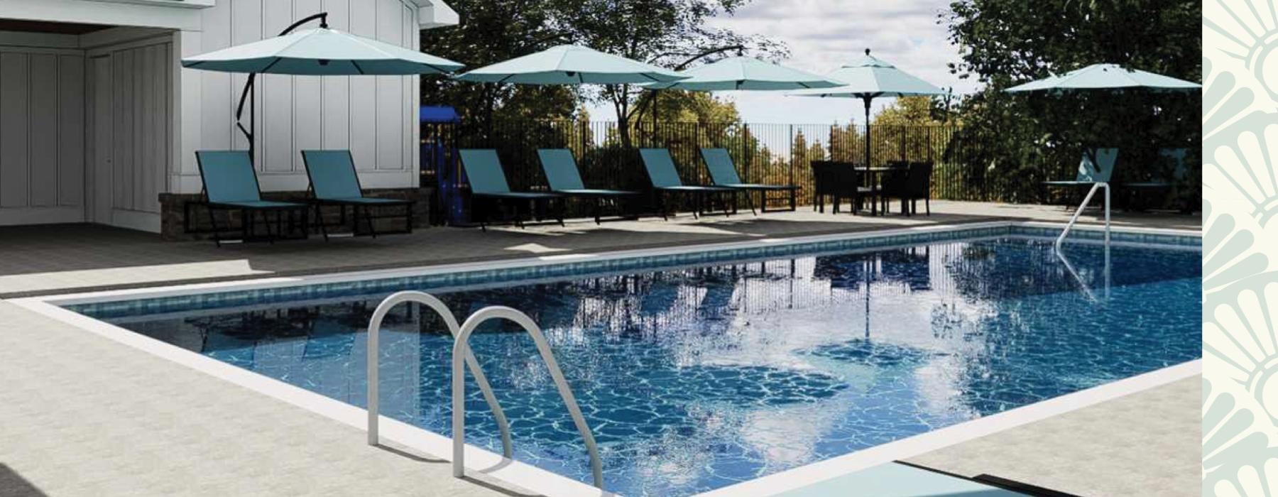 a pool with chairs around it